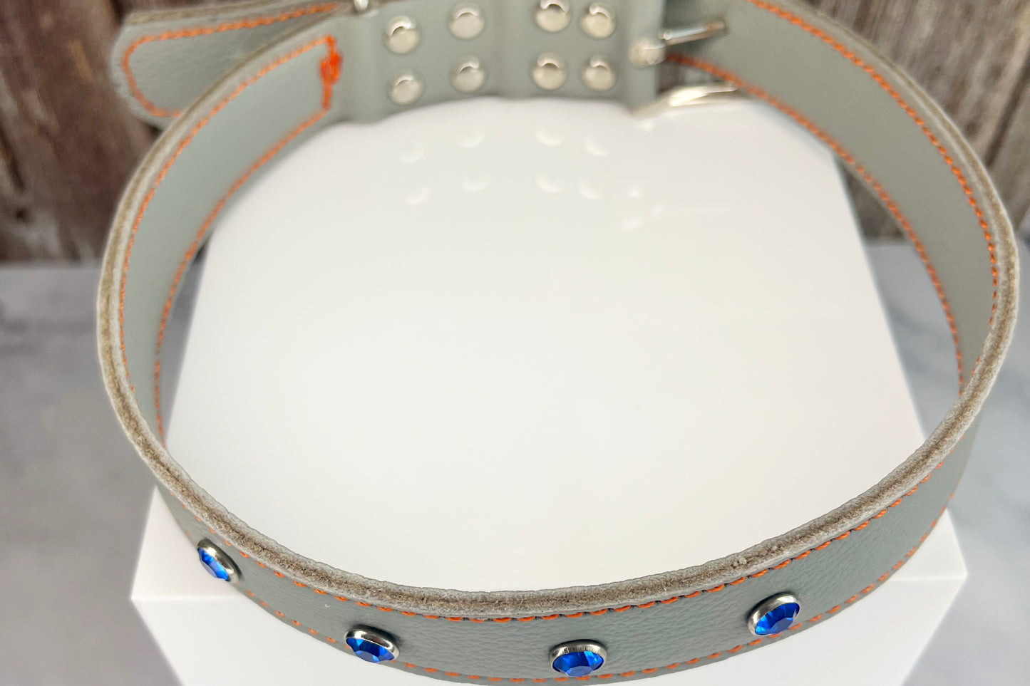 Large Grey Collar with Royal Blue Diamante