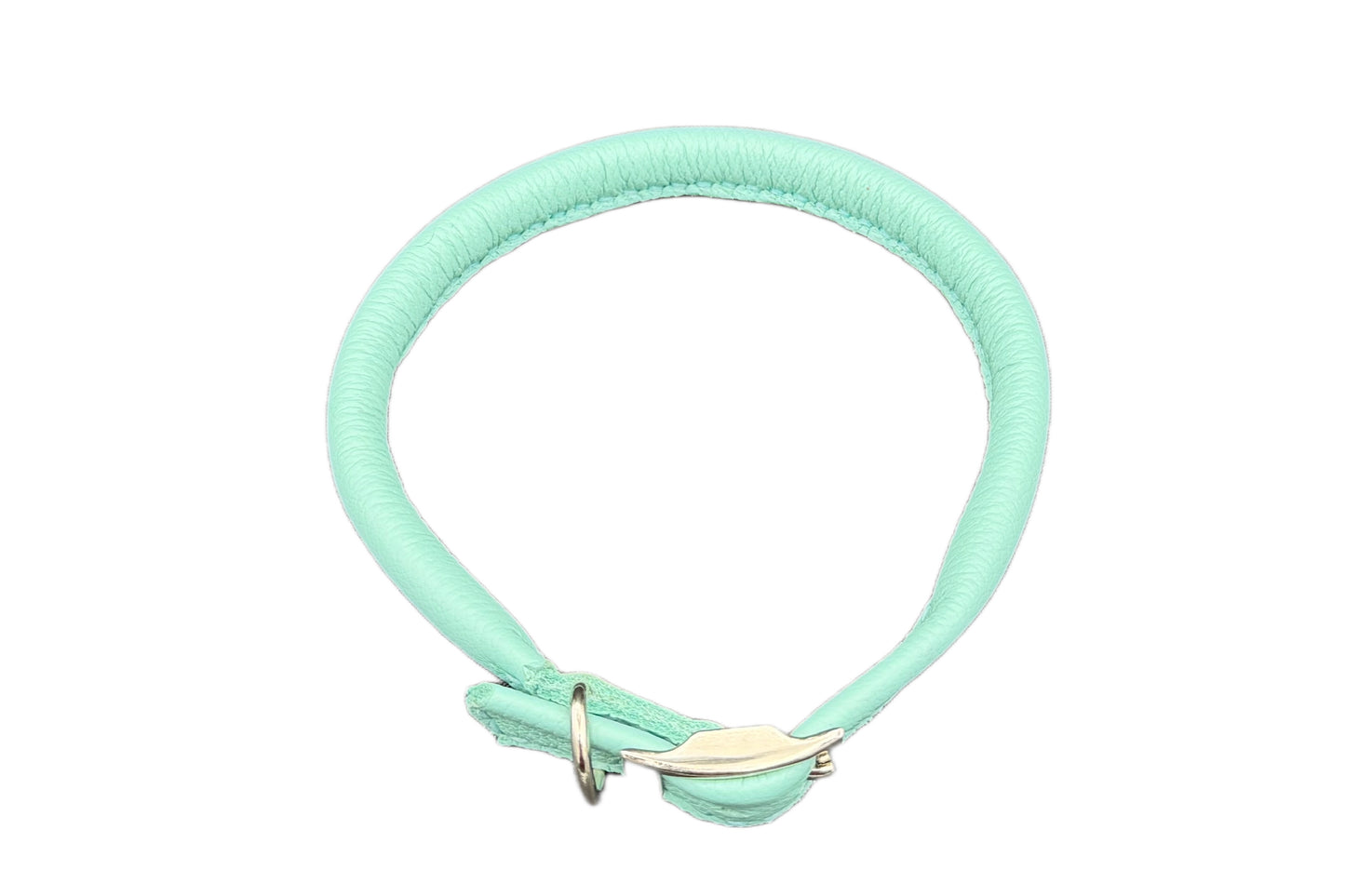 Aqua Green Leather Rolled Collar