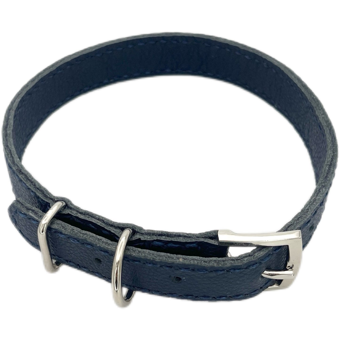 Medium Navy Blue Leather Collar