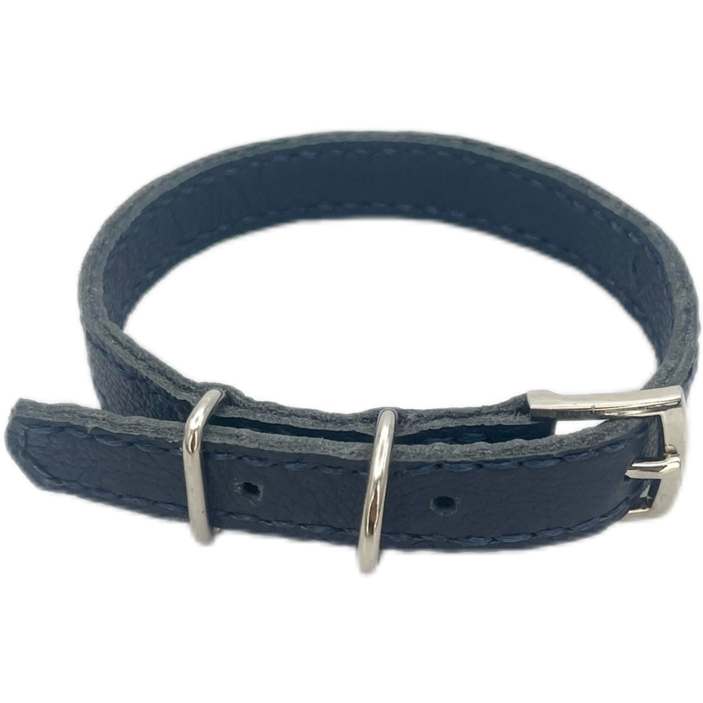 Small Navy Blue Leather Collar