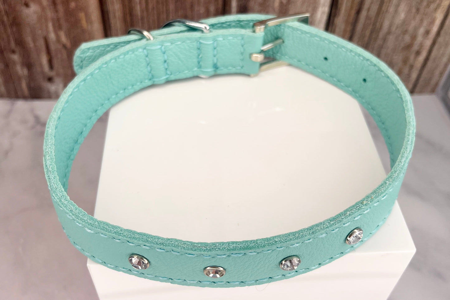 Large Aqua Green Collar with Clear Diamantes