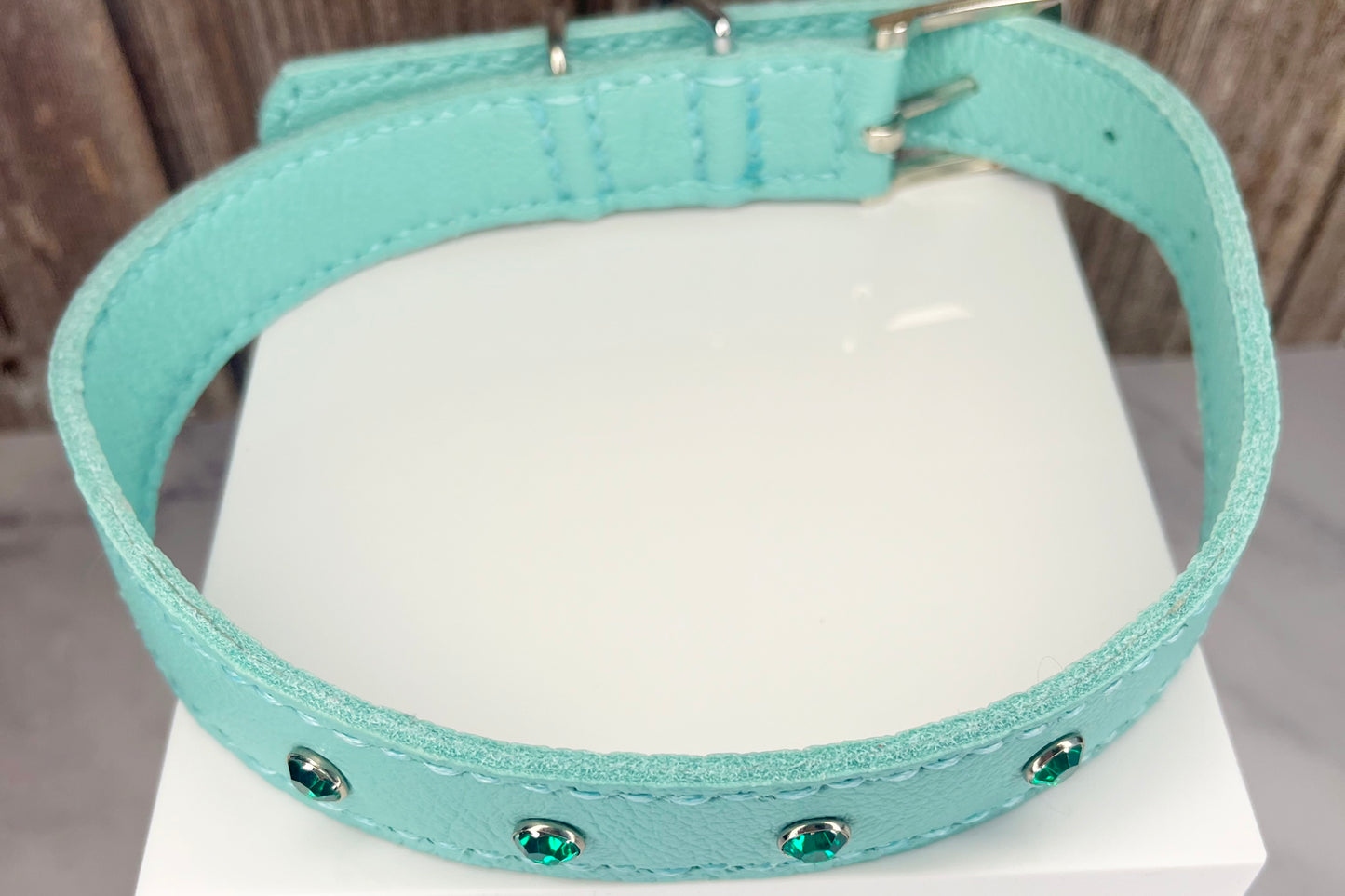 Large Aqua Green Collar with Jade Green Diamante