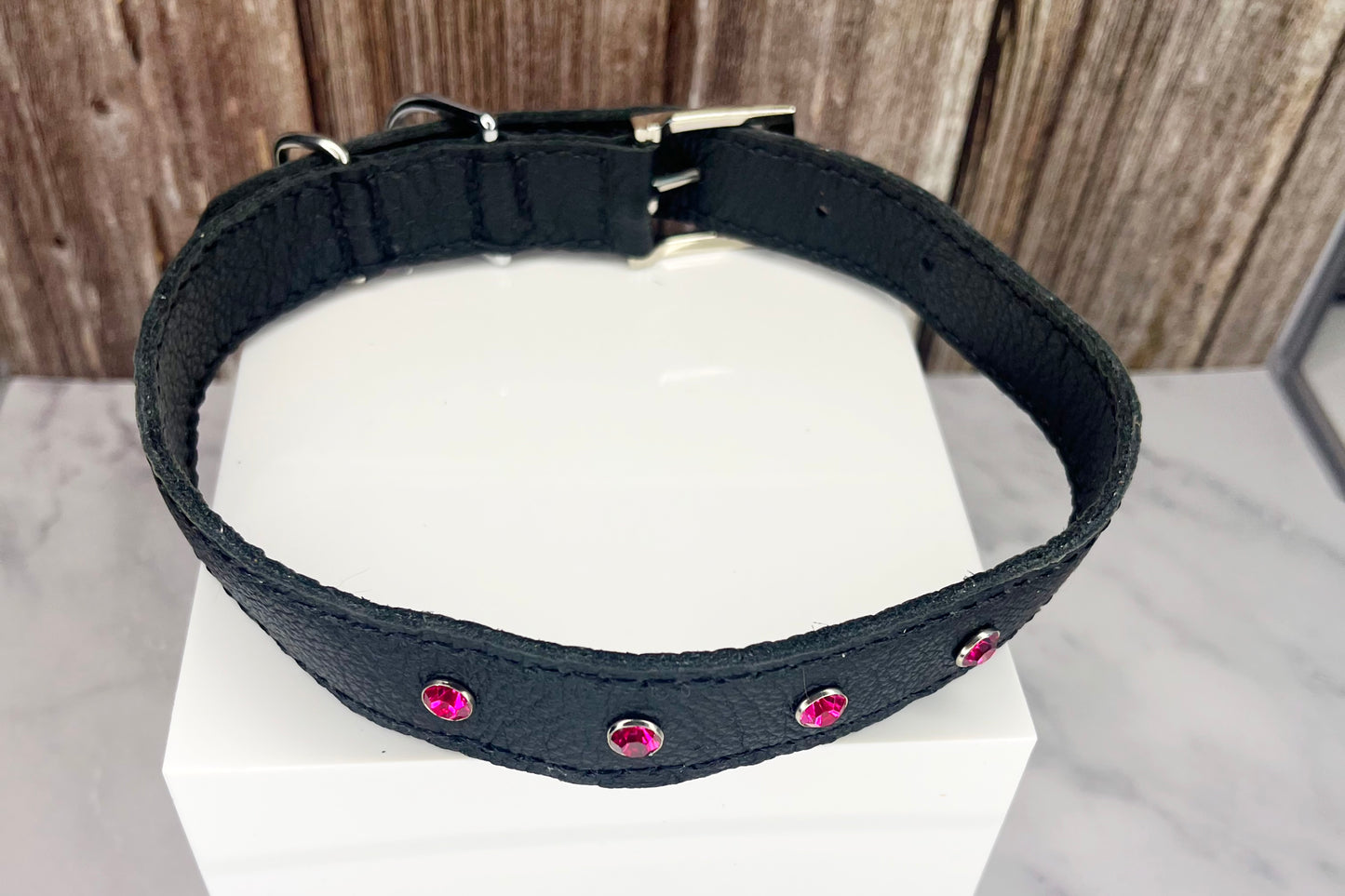 Large Black Collar with Hot Pink Diamante