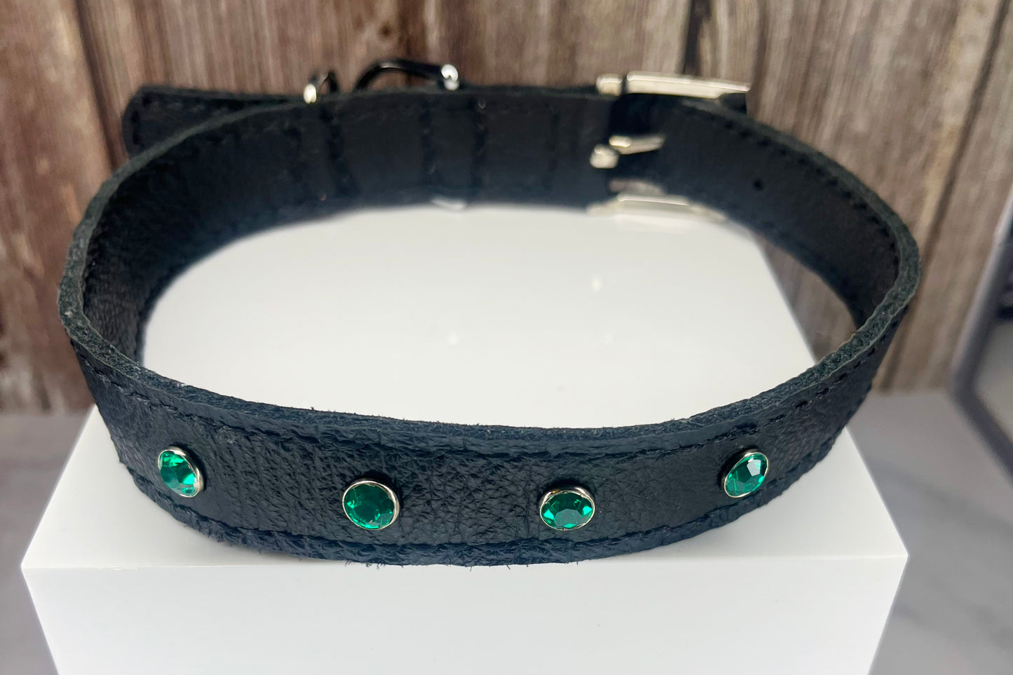 Large Black Collar with Jade Green Diamante