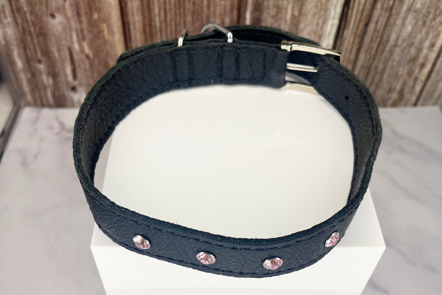 Large Black Collar with Light Pink Diamante