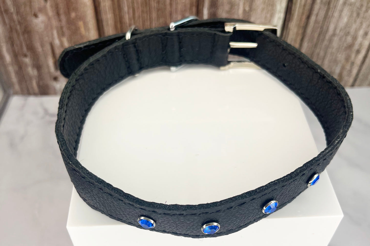 Large Black Collar with Royal Blue Diamante