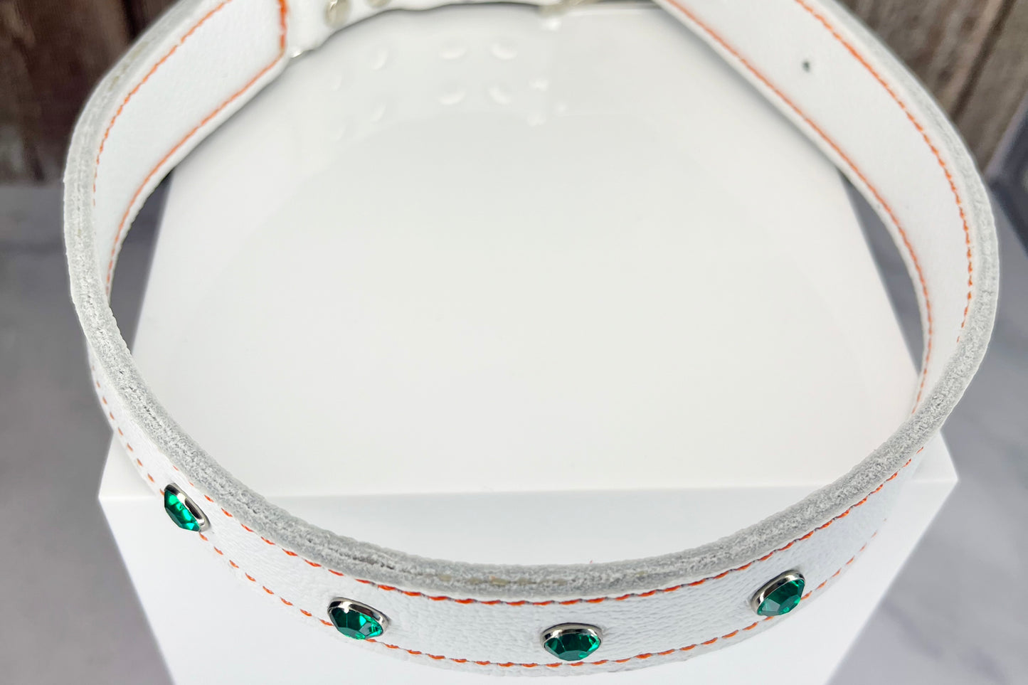 Large White Collar with Jade Green Diamante