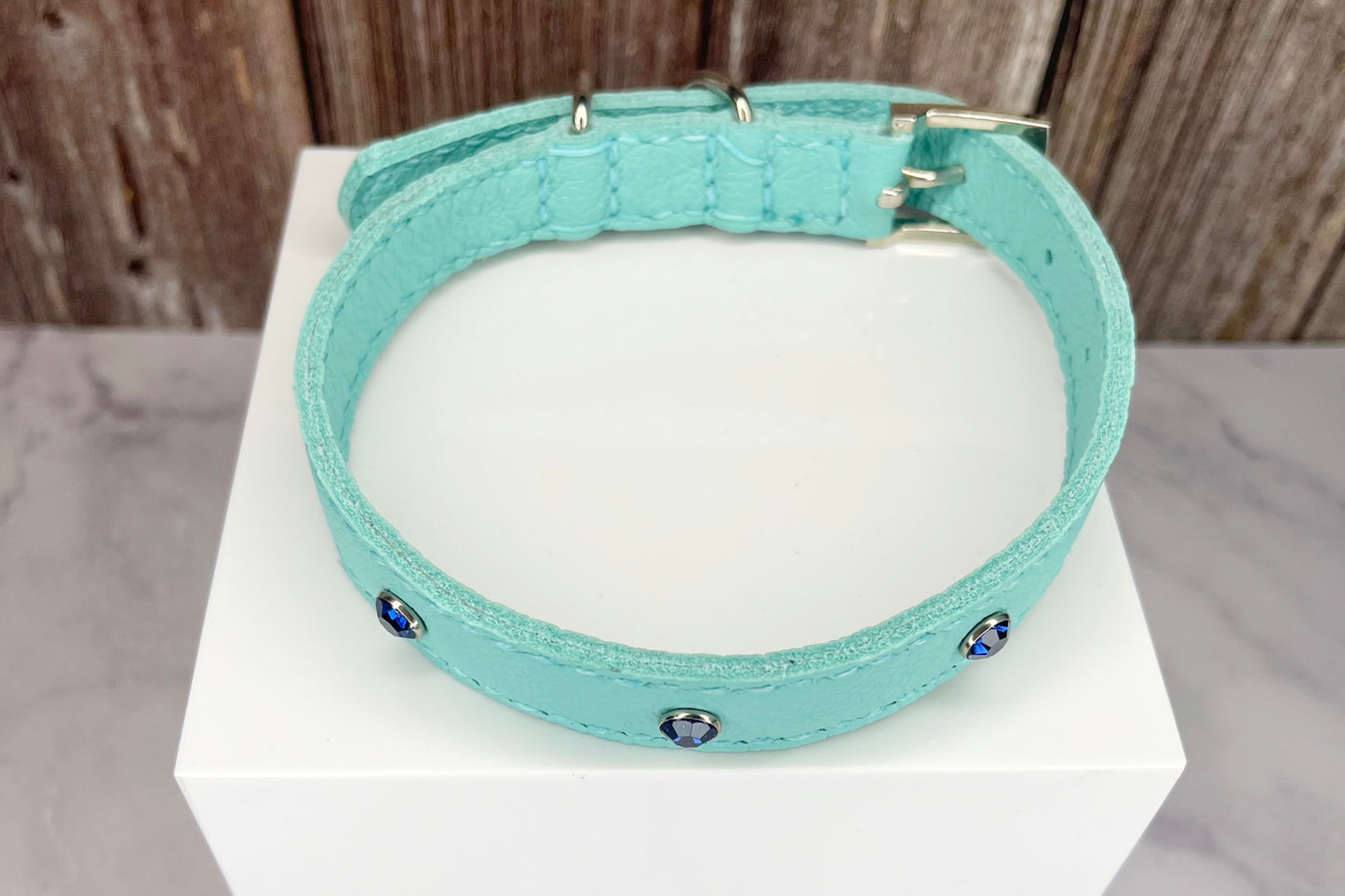 Medium Aqua Green Collar, Midnight Blue Diamantes
