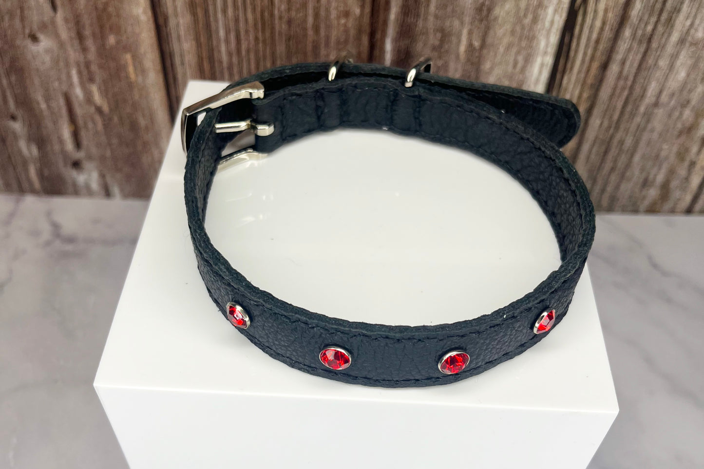 Medium Black Collar with Red Diamantes