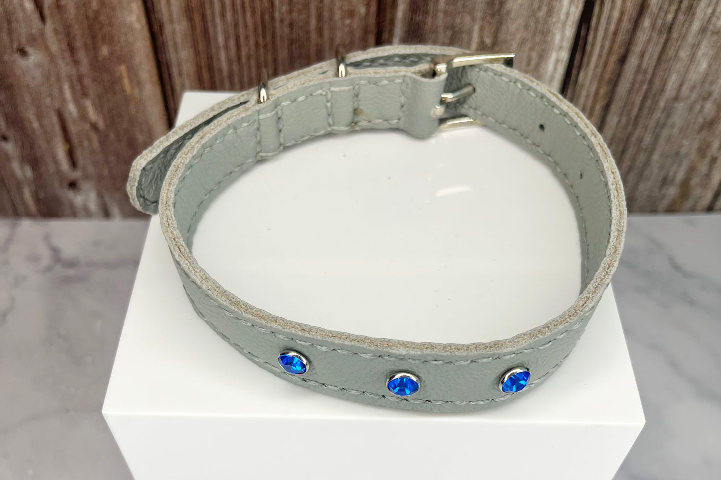 Medium Grey Collar with Royal Blue Diamantes