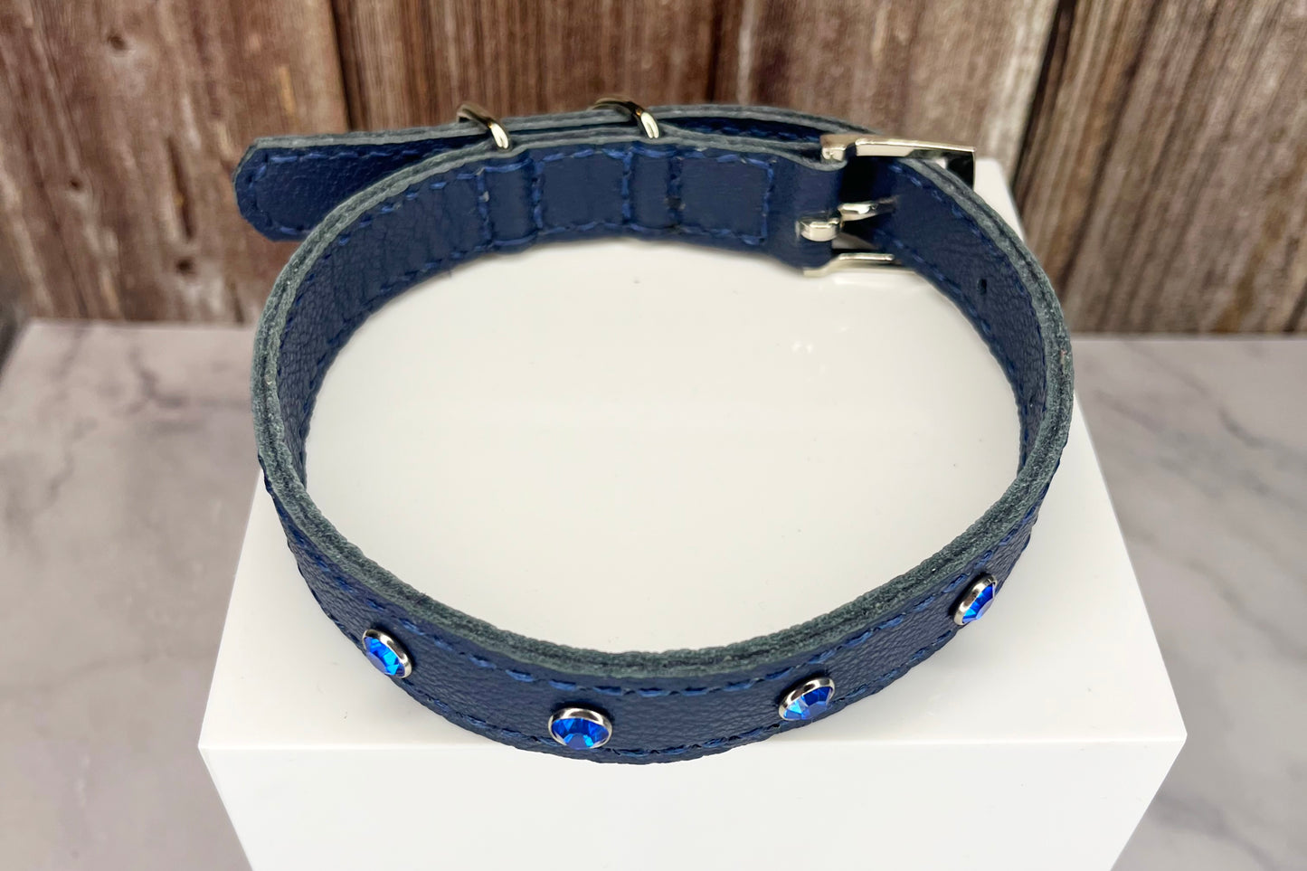 Medium Navy Blue Collar with Royal Blue Diamante