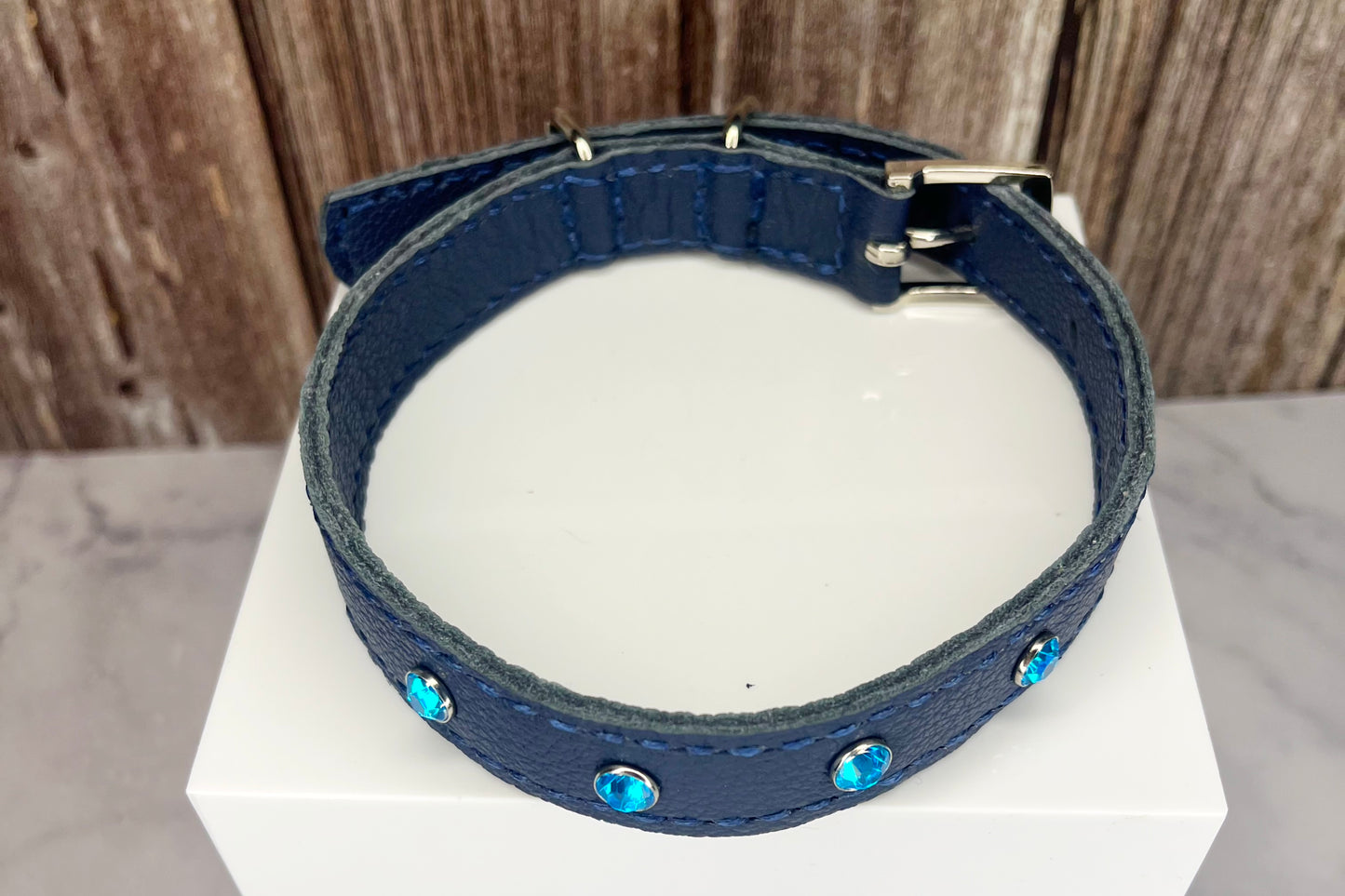 Medium Navy Blue Collar with Turquoise Diamantes