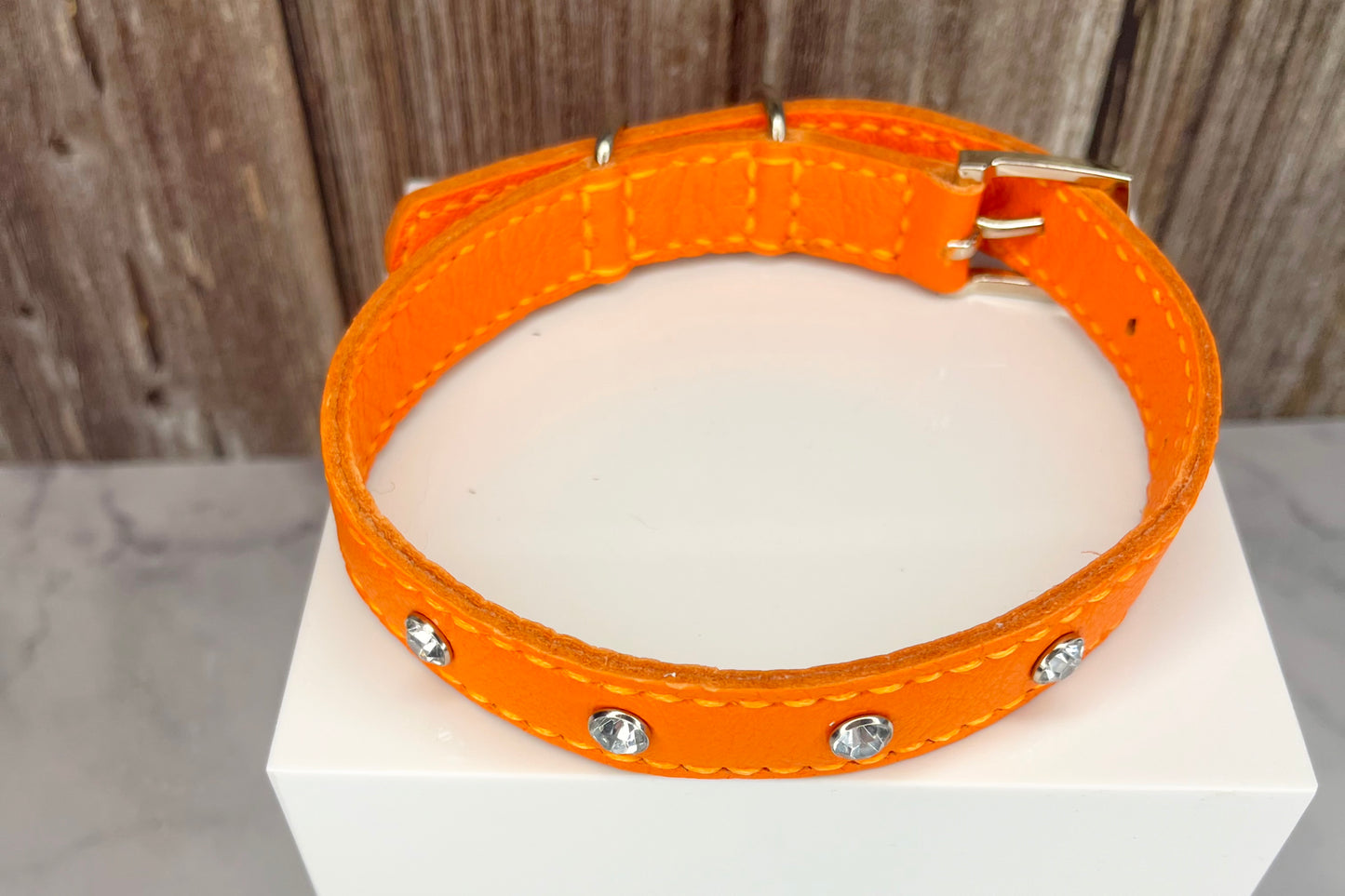 Medium Orange Collar with Clear Diamantes