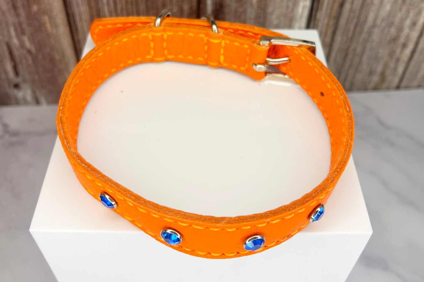 Medium Orange Collar with Royal Blue Diamante