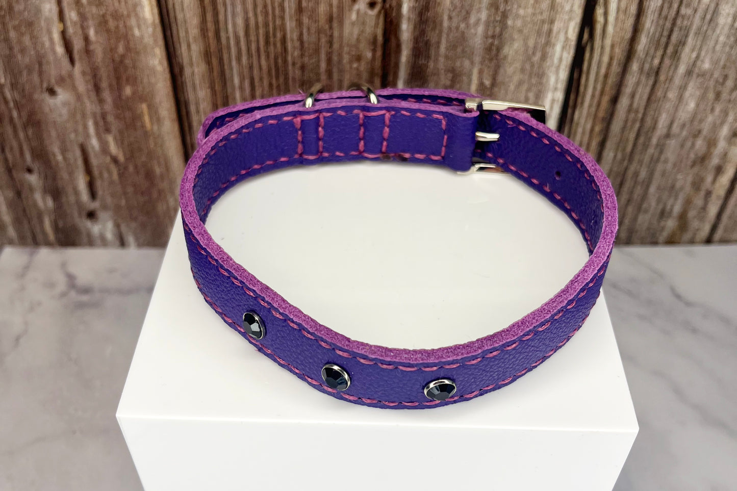 Medium Purple Collar with Black Diamante