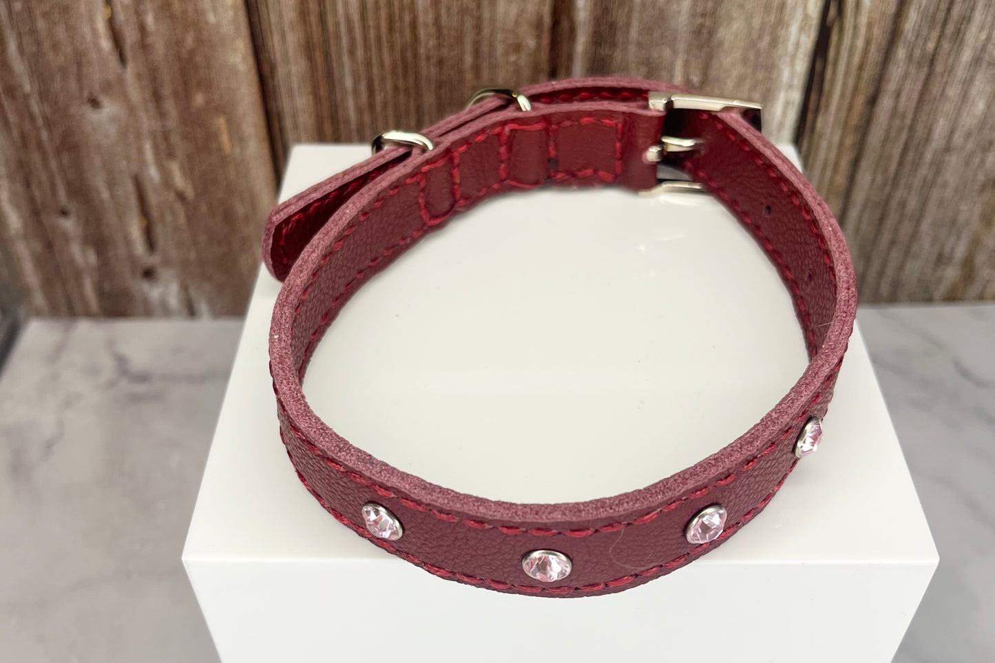 Medium Red Collar with Light Pink Diamante