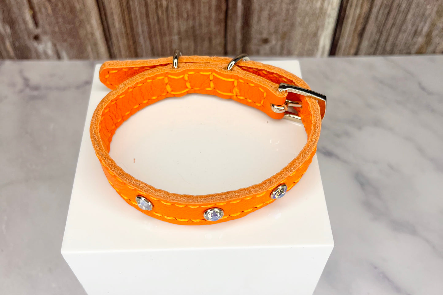 Small Orange Collar with Clear Diamante