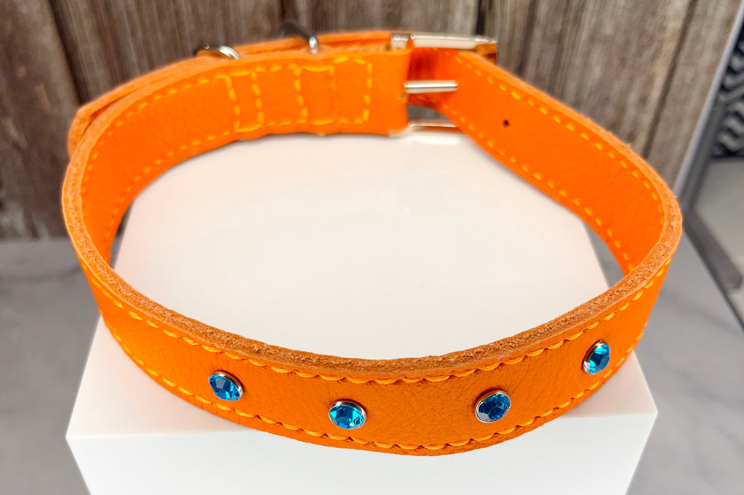 Large Orange Collar with Turquoise Diamante