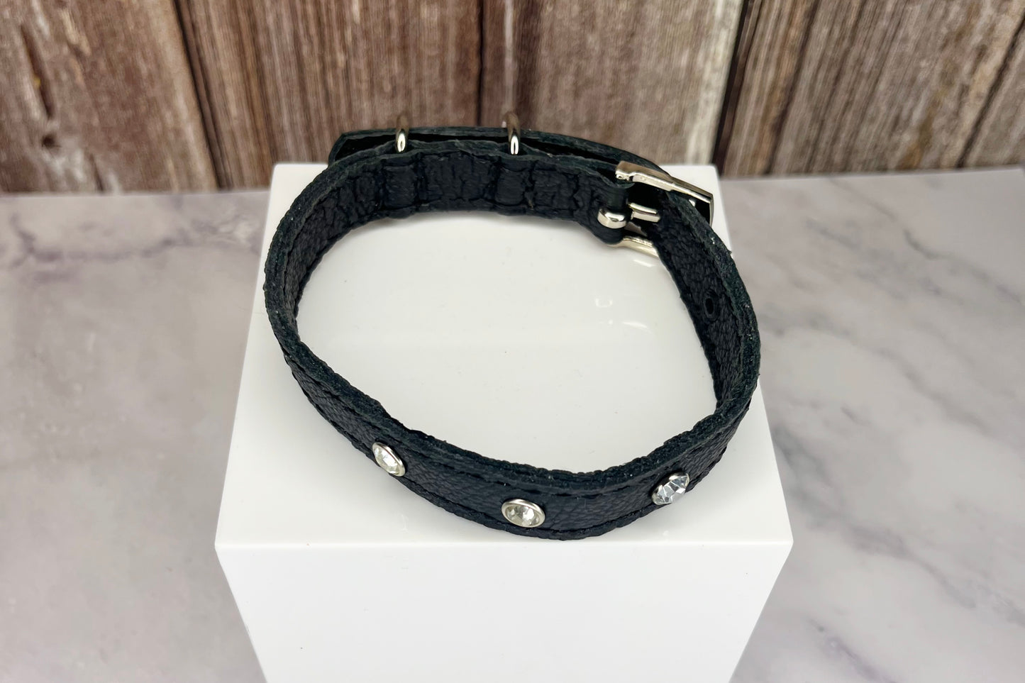 Small Black Collar with Clear Diamante