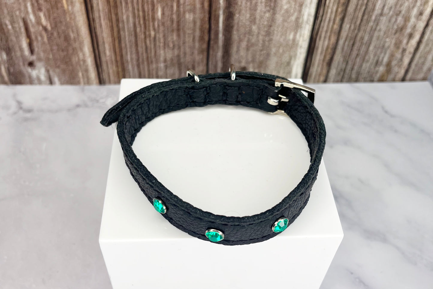 Small Black Collar with Jade Green Diamante