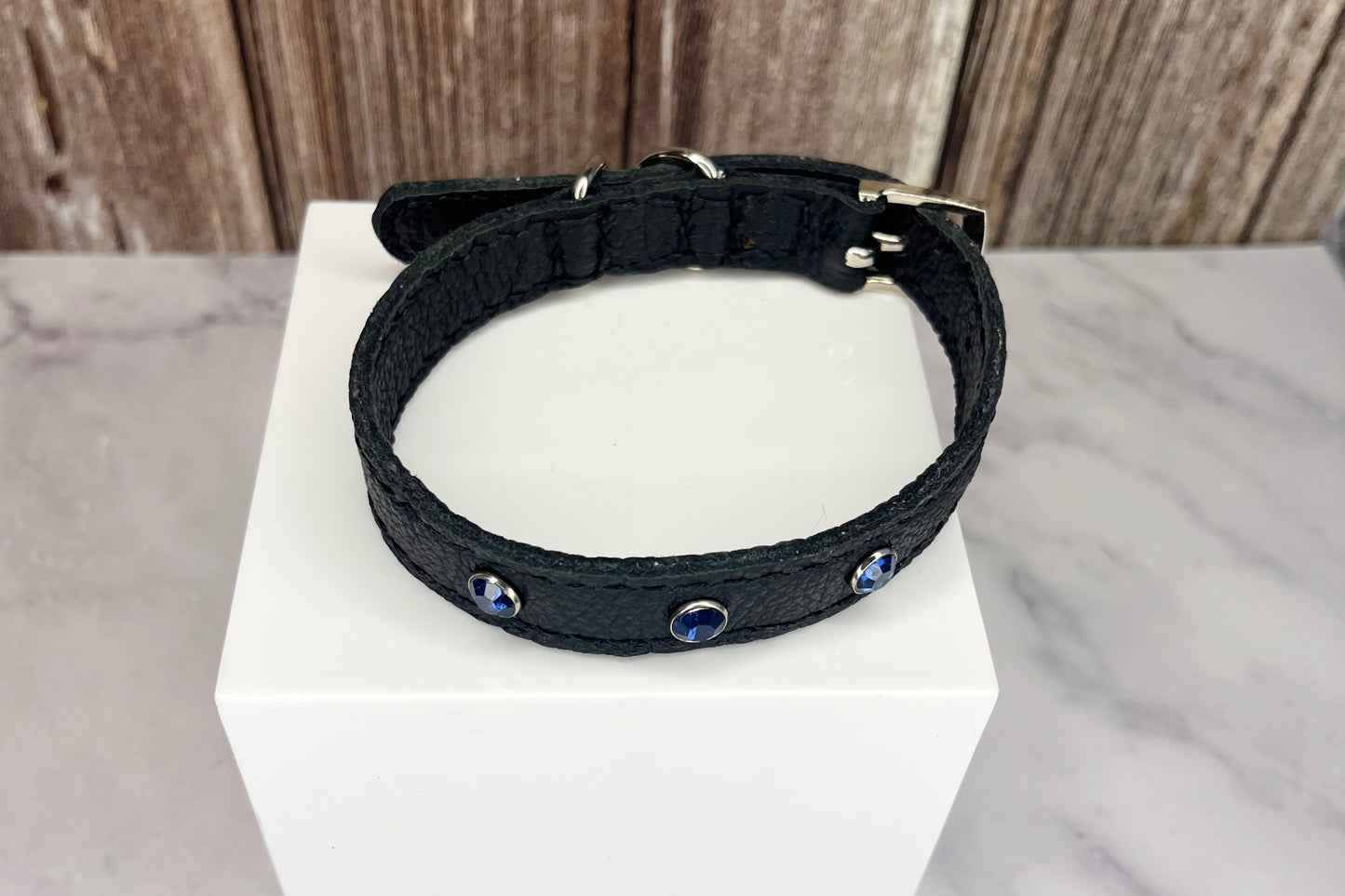 Small Black Collar with Midnight Blue Diamantes
