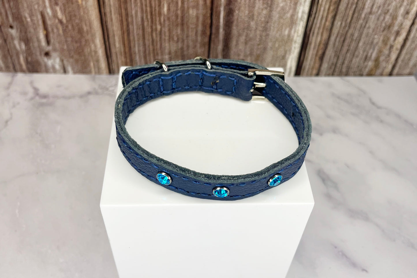 Small Navy Blue Collar with Turquoise Diamantes