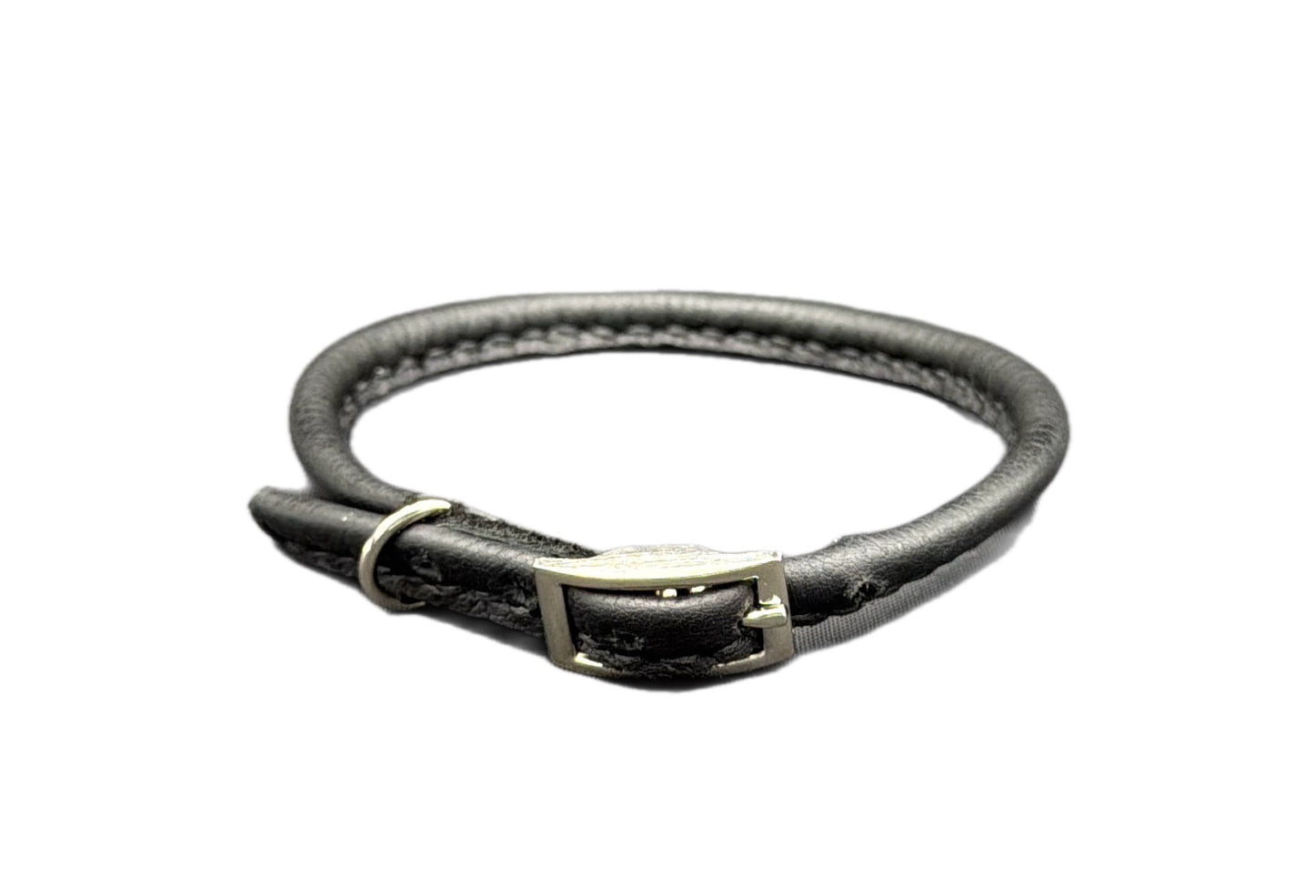Thin Black Leather Rolled Collar