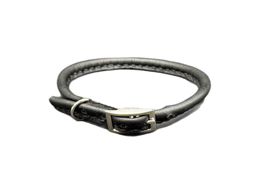 Thin Black Leather Rolled Collar