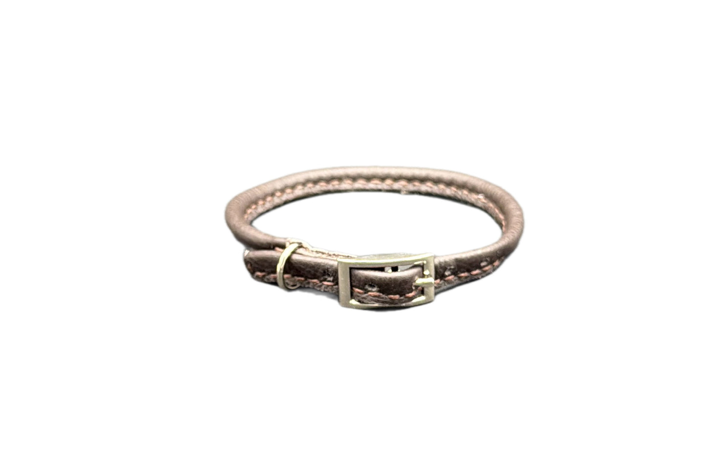 Thin Brown Leather Rolled Collar