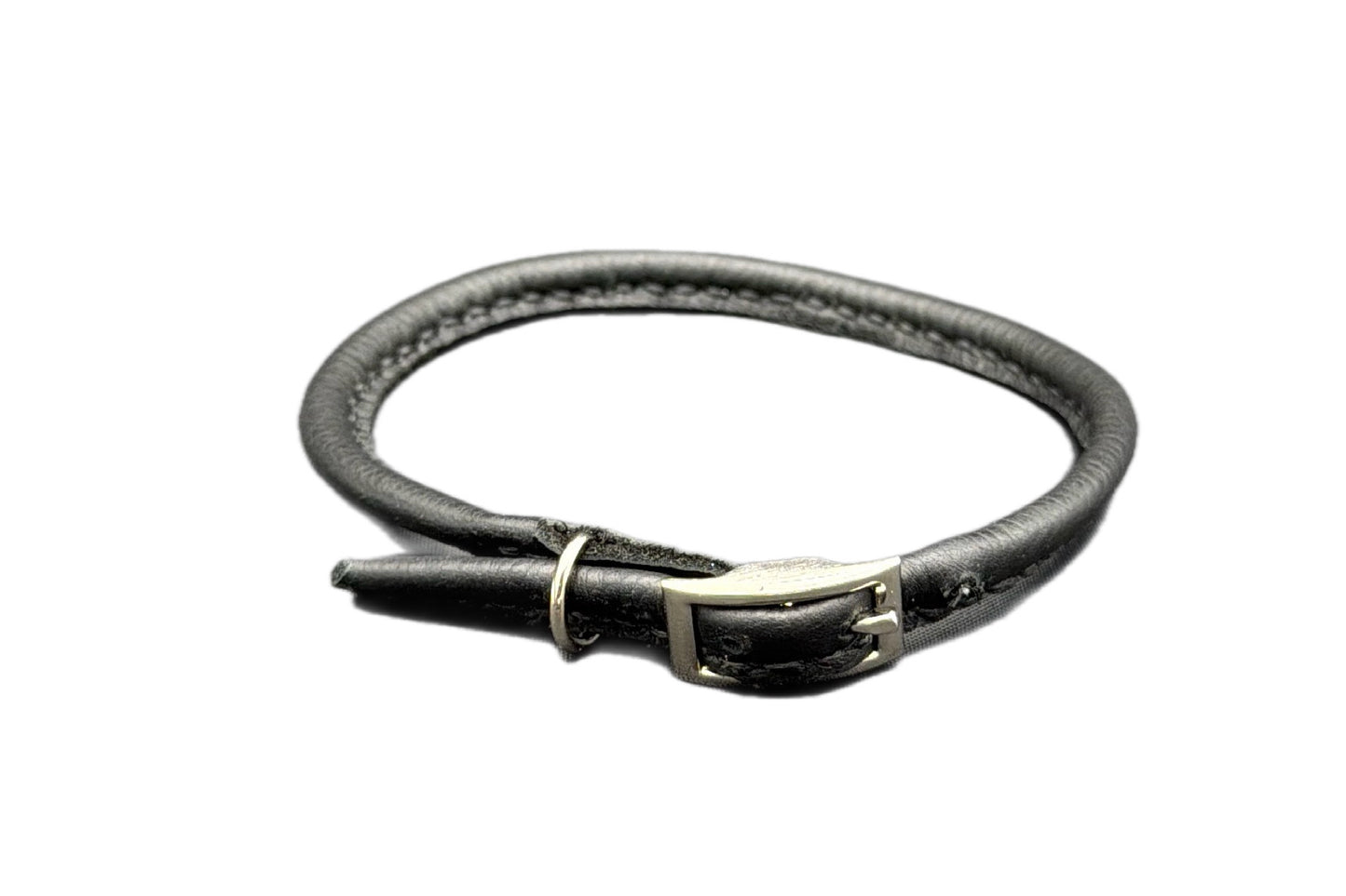 Thin Black Leather Rolled Collar
