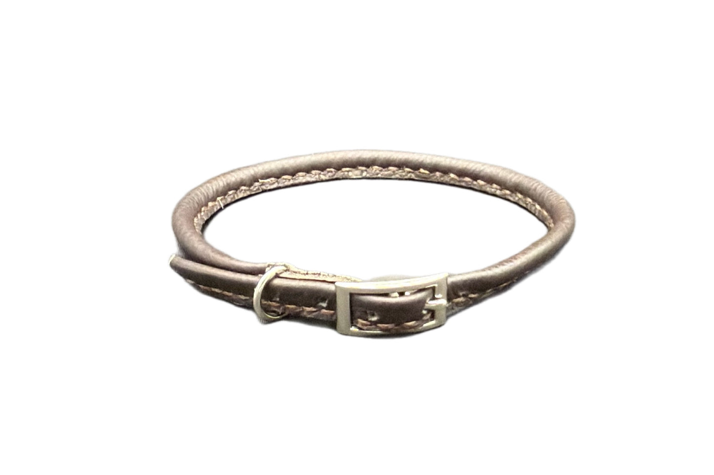 Thin Brown Leather Rolled Collar