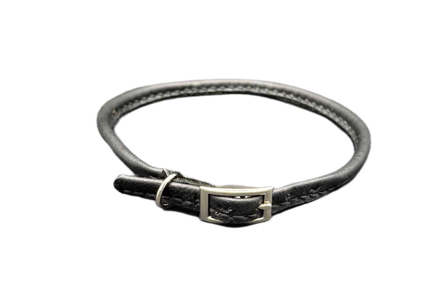 Thin Black Leather Rolled Collar