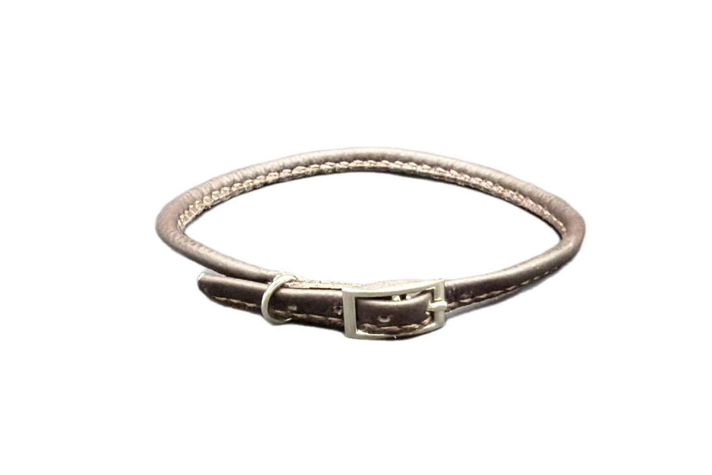 Thin Brown Leather Rolled Collar