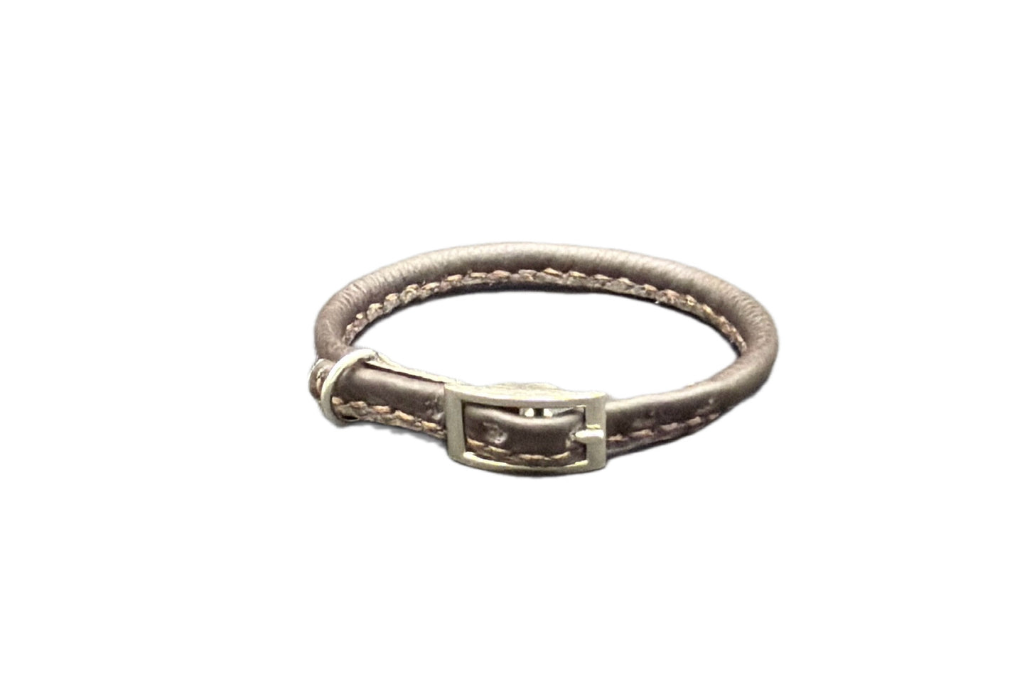 Thin Brown Leather Rolled Collar