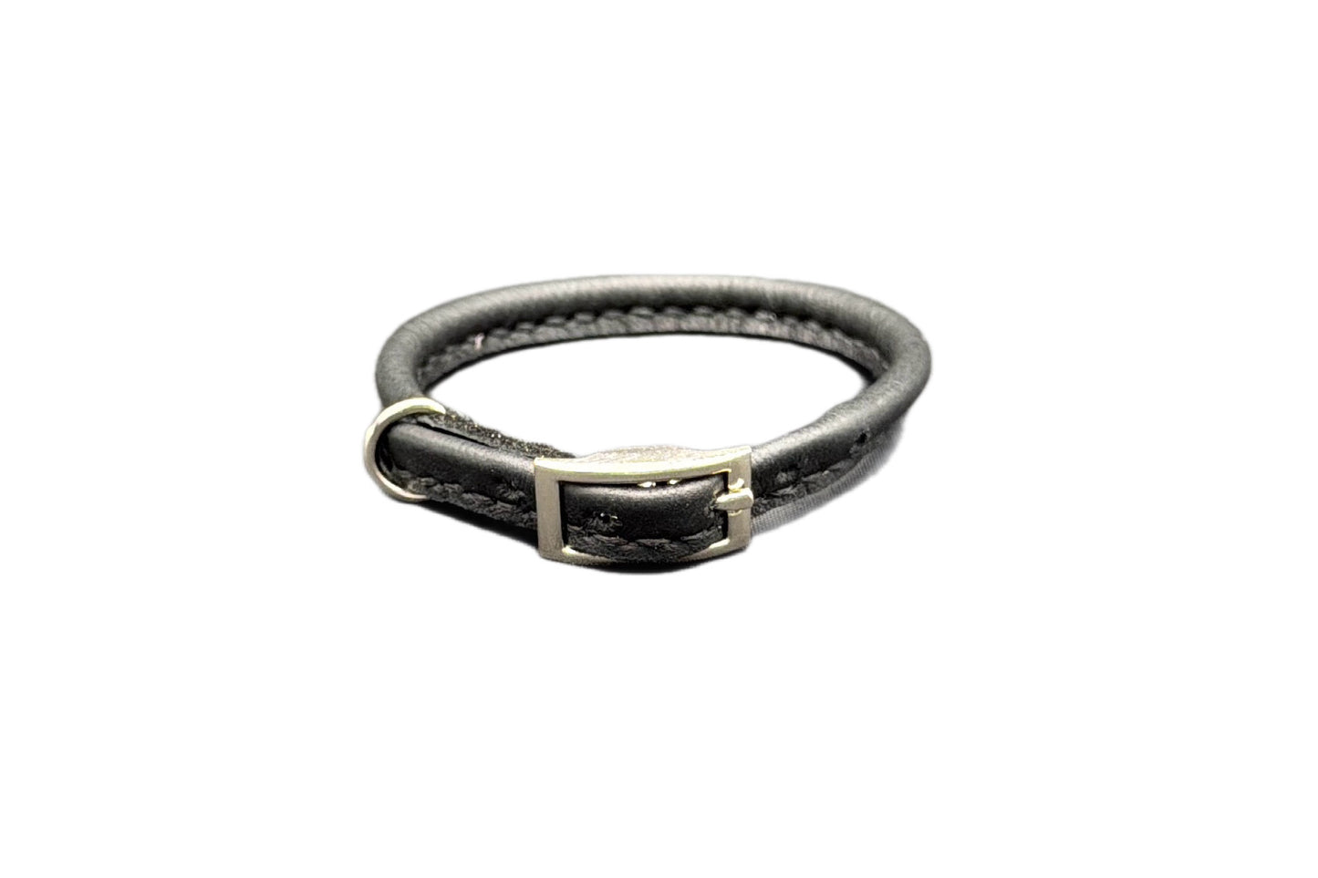 Thin Black Leather Rolled Collar