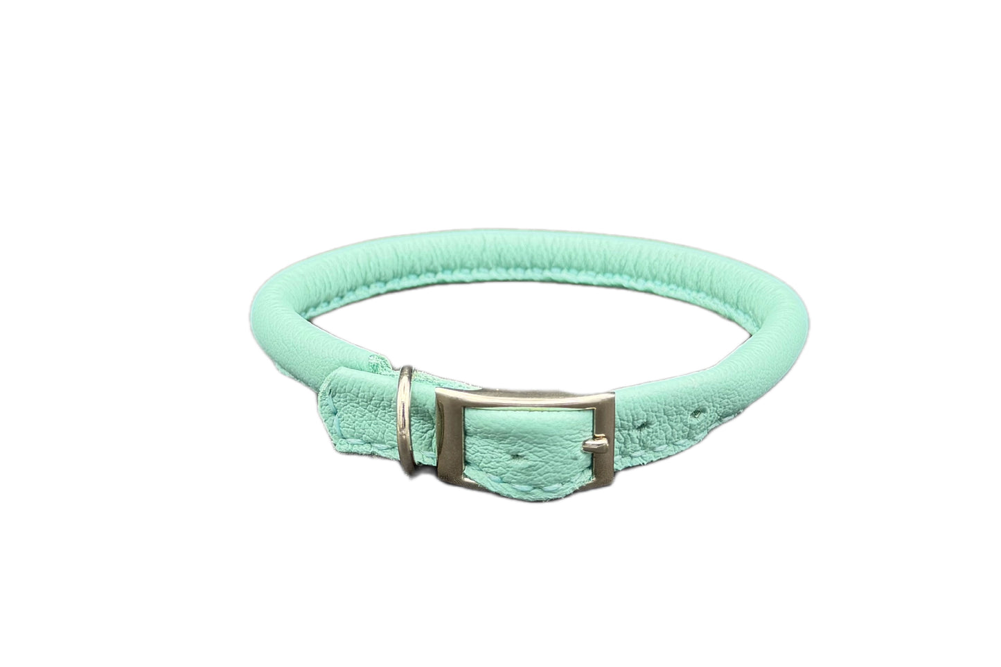 Aqua Green Leather Rolled Collar