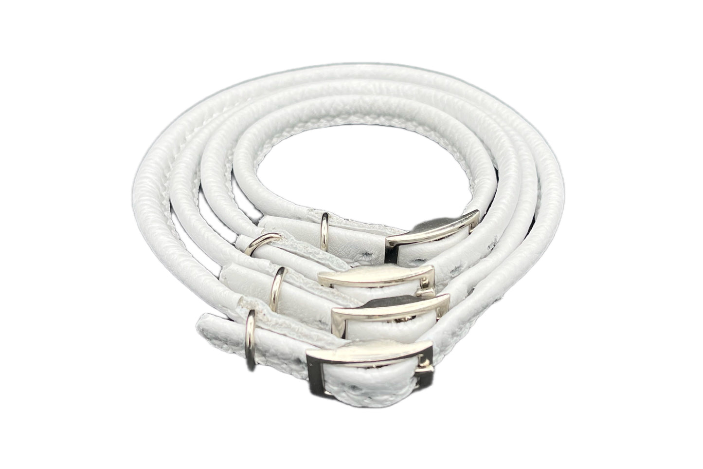Thin White Leather Rolled Collar