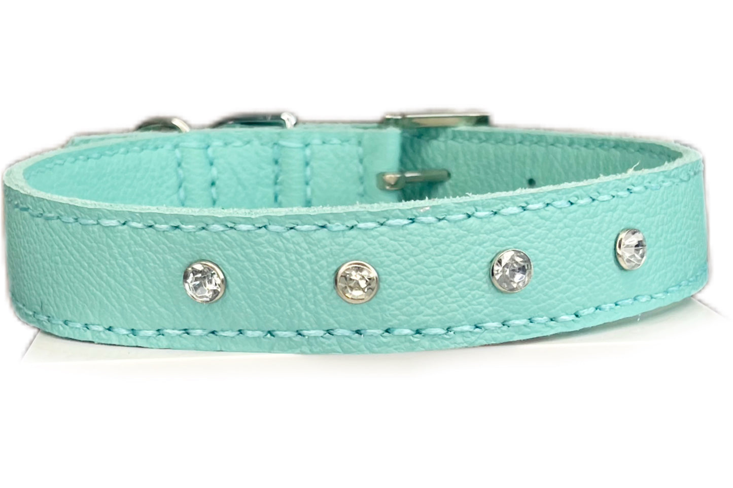Large Aqua Green Collar with Clear Diamantes