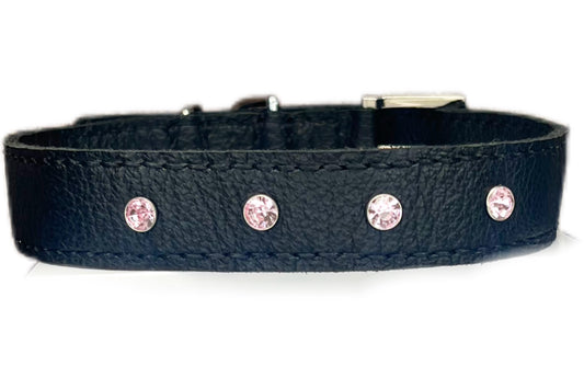 Large Black Collar with Light Pink Diamante