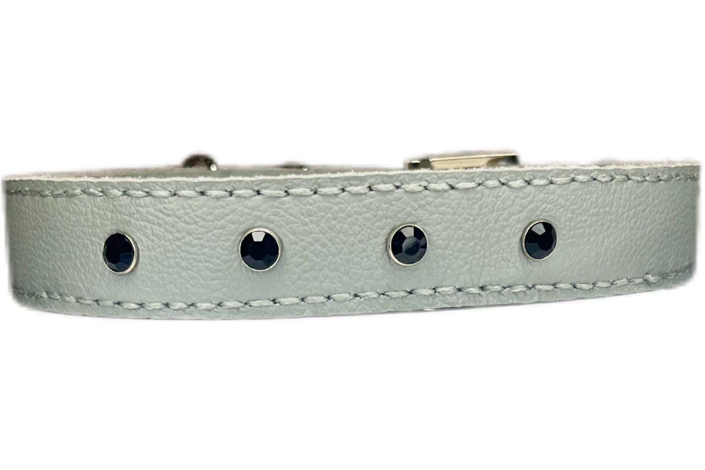 Large Grey Leather Collar with Black Diamante