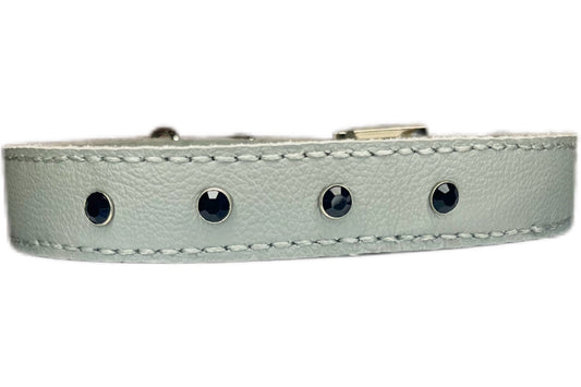 Large Grey Leather Collar with Black Diamante