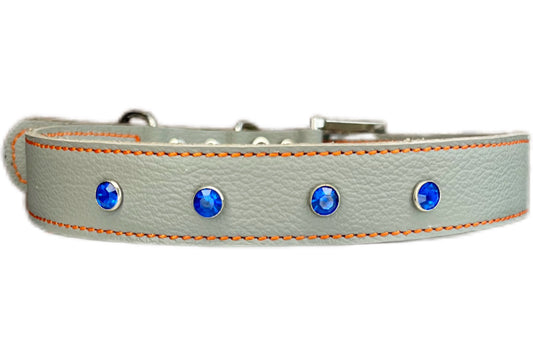 Large Grey Collar with Royal Blue Diamante