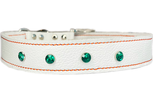 Large White Collar with Jade Green Diamante