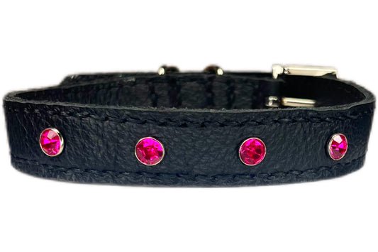 Medium Black Collar with Hot Pink Diamantes