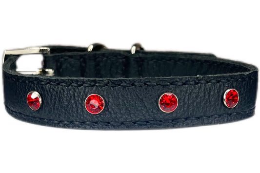 Medium Black Collar with Red Diamantes