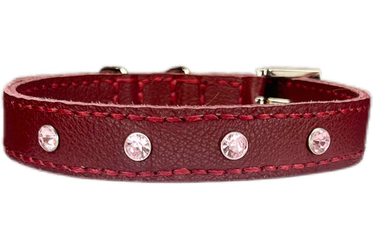 Medium Red Collar with Light Pink Diamante