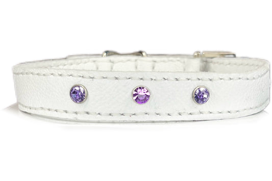 Medium White Collar with Lilac Diamantes
