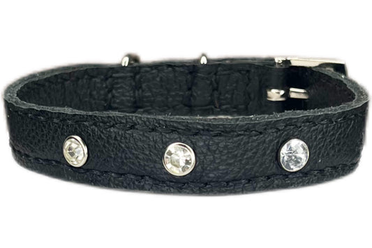 Small Black Collar with Clear Diamante