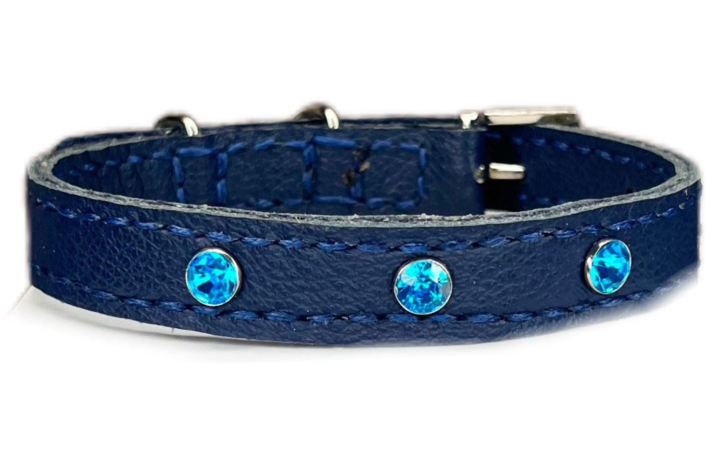 Small Navy Blue Collar with Turquoise Diamantes