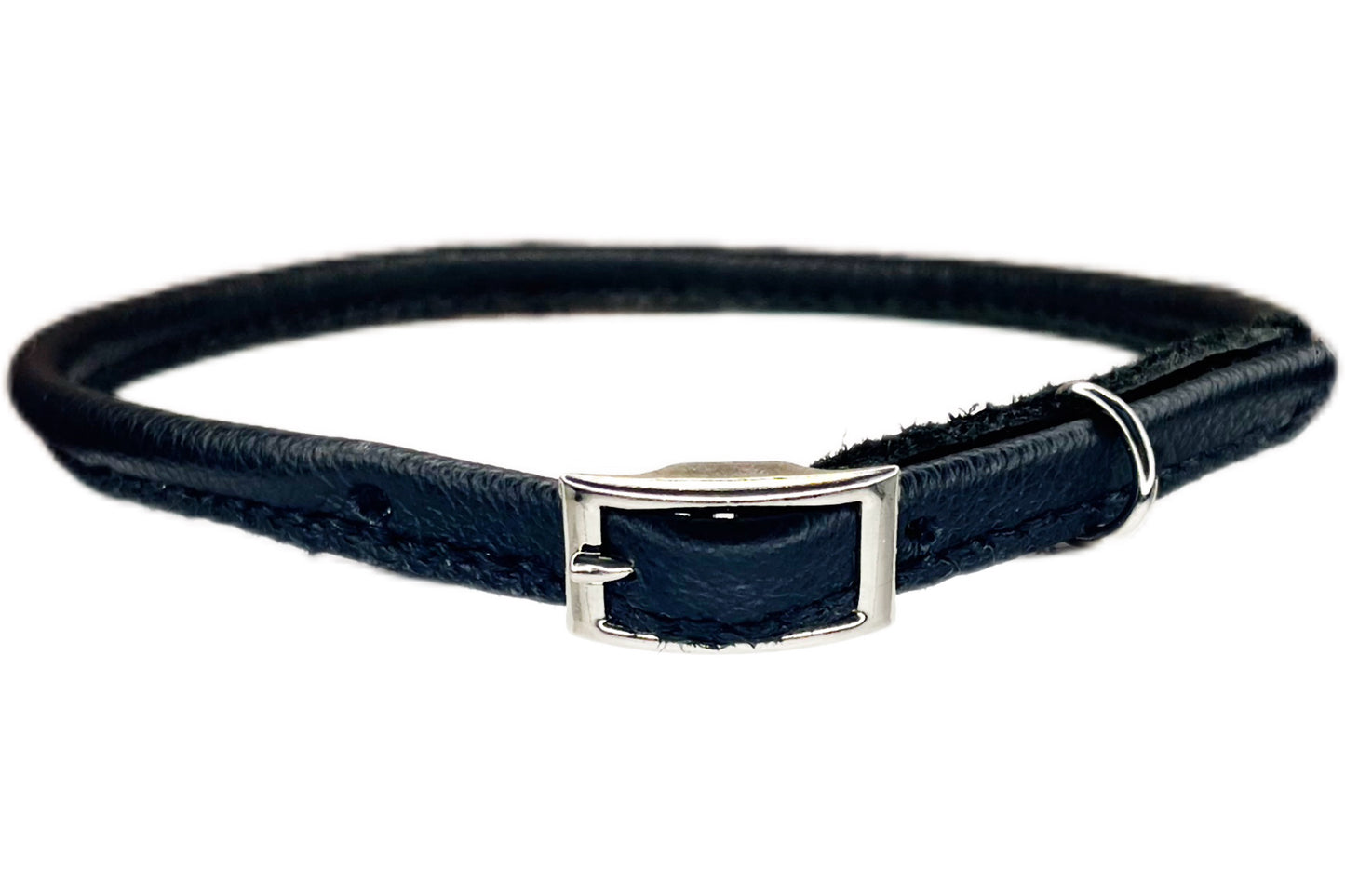 Thin Rolled Black Leather Dog Collar